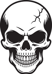 Obraz premium Cracked Skull silhouette, Horror Tattoo Design, Grunge Skeleton Art | Detailed Black and White Skull Illustration With a Cracked Forehead Design