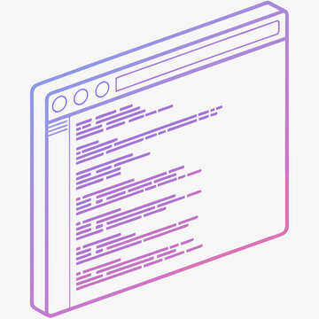 Isometric code window with text in gradient colors  