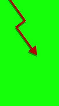 Red Arrow Pointing Down on Green Screen &ndash; Recession, Failure, Financial Decline Concept, Vertical animation