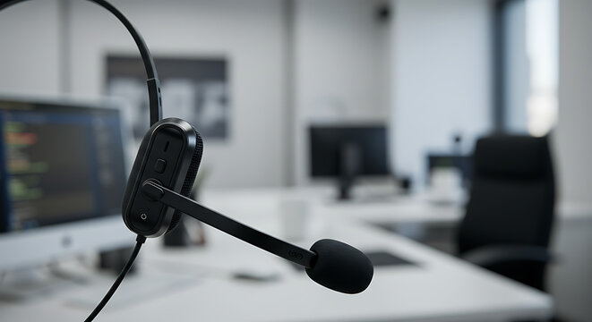 Sleek black headset with boom microphone power button and volume control