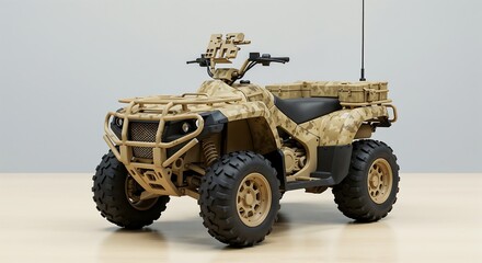 Fototapeta premium Miniature All-Terrain Vehicle Detailed 3D Render of a Camo ATV