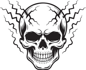 Fototapeta premium Cracked Skull silhouette, Horror Tattoo Design, Grunge Skeleton Art | Detailed Black and White Skull Illustration With a Cracked Forehead Design
