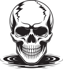 Cracked Skull silhouette, Horror Tattoo Design, Grunge Skeleton Art | Detailed Black and White Skull Illustration With a Cracked Forehead Design