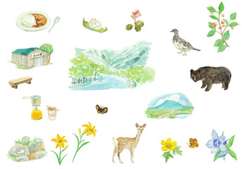 水彩絵の具で描いた登山のイメージカット