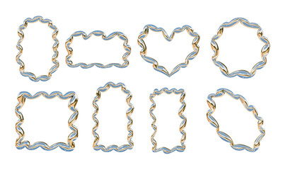 Chrome Wavy Frame Outline Collection. A decorative collection of 8 chrome wavy frames in abstract shapes including heart oval square and rectangle. Perfect for modern visual design