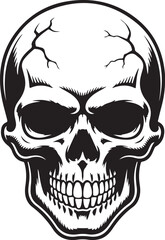 Cracked Skull silhouette, Horror Tattoo Design, Grunge Skeleton Art | Detailed Black and White Skull Illustration With a Cracked Forehead Design