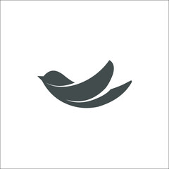 Stylized black silhouette of a flying bird.