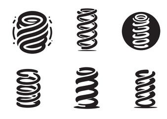 Coil Spring Icon Set, Coil Spring Silhouette Vector