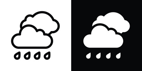 Weather Icon with Two Clouds and Rain: Overcast & Rainy Climate Symbol