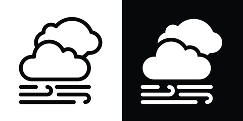 Weather Icon with Two Clouds and Wind: Overcast & Windy Climate Symbol