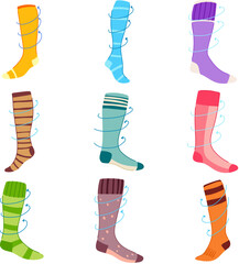 compression socks set cartoon vector illustration