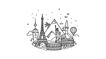 Summer Travel Landmarks Icon Set