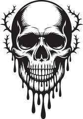 Fototapeta premium Melting Skull Vector, Dripping Horror Skull Illustration, Black and White Creepy Design, Gothic Tattoo Art, Monochrome Illustration of Melting Skull with Dripping Effect