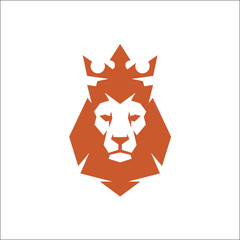 Vector Illustration. Lion head logo with crown. Lion king head sign concept