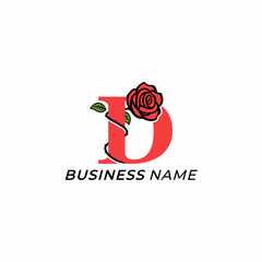 design logo creative letter D and rose flower