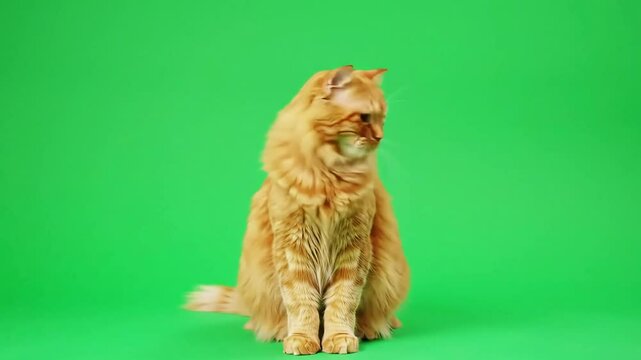 Grumpy Long-Haired Cat Animation on Green Background &ndash; Perfect for Compositing