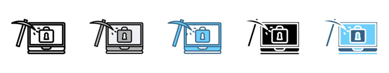 CYBER CRIME icon with multiple style of hacker, spam, email phishing, virus computer, ddos, brute force, trojan
