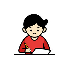 Cartoon Boy Doing Homework Doodle Vector