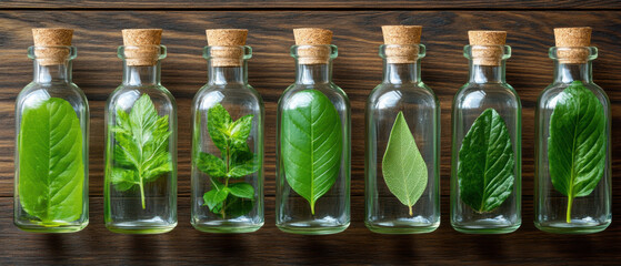 Fresh Herbs in Glass Bottles