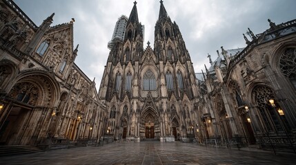 Fototapeta premium Historic French Architecture: Charming Old Town Street & Church