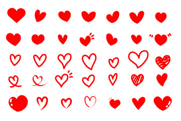 手描き風の赤いハートアイコンセット | Hand-drawn Red Heart Icon Set