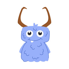 fiend monster with horns cartoon vector illustration