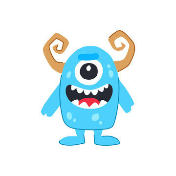 devil monster with horns cartoon vector illustration