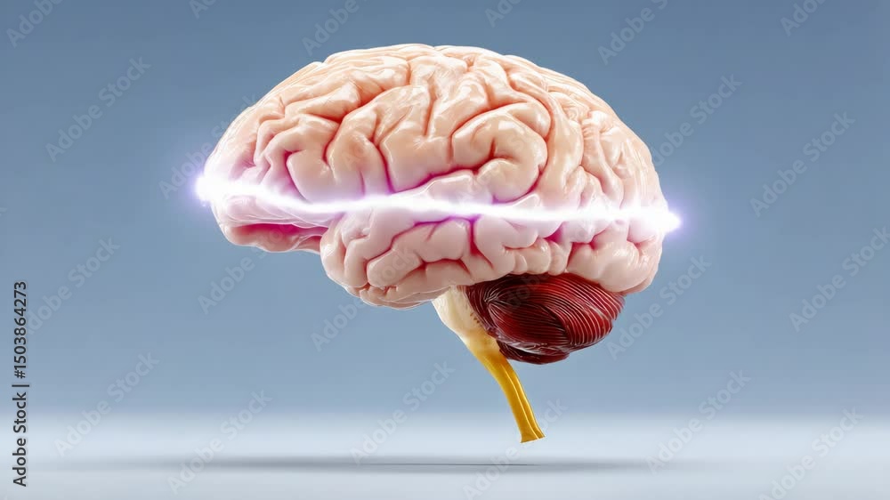 Aufkleber brain is shown in a cartoonish style, with a red and white color scheme. the brain is shown as if it