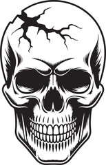 Cracked Skull silhouette, Horror Tattoo Design, Grunge Skeleton Art | Detailed Black and White Skull Illustration With a Cracked Forehead Design