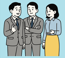 Business Team Discussion with Two Men and One Woman in Professional Attire