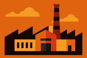 Fototapeta premium Urban industrial factory buildings with smoke, a black silhouette icon design for business and construction