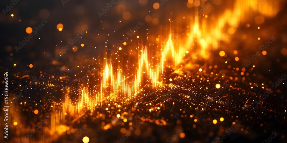 Poster Vibrant Abstract Stock Image of Golden Sound Waves and Particles