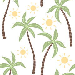 Summertime  pattern of palm tree and sun isolated.