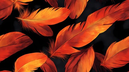 Seamless texture showing layered parrot feathers in bright tones, ideal for bold surface decoration and textile design.