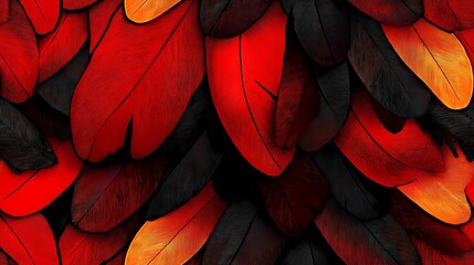 Seamless texture showing layered parrot feathers in bright tones, ideal for bold surface decoration and textile design.