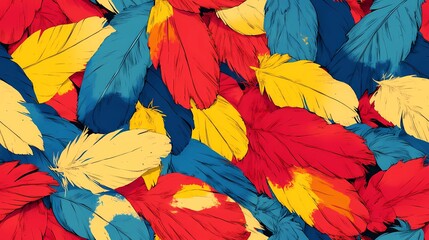 Parrot feather tile with multicolored details, suitable for exotic wallpaper, animal print products, and natural pattern compositions.