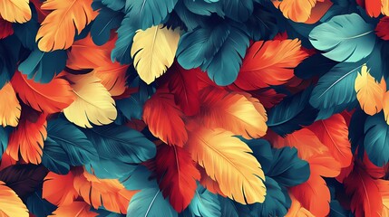 Parrot feather tile with multicolored details, suitable for exotic wallpaper, animal print products, and natural pattern compositions.