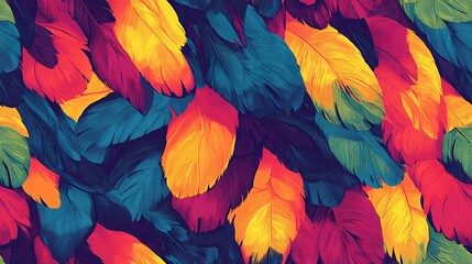 Parrot feather tile with multicolored details, suitable for exotic wallpaper, animal print products, and natural pattern compositions.