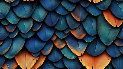 Parrot feather tile with multicolored details, suitable for exotic wallpaper, animal print products, and natural pattern compositions.