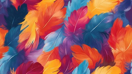 Parrot feather tile with multicolored details, suitable for exotic wallpaper, animal print products, and natural pattern compositions.