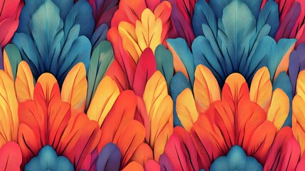 Parrot feather tile with multicolored details, suitable for exotic wallpaper, animal print products, and natural pattern compositions.