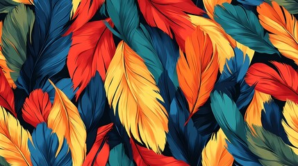 Parrot feather tile with multicolored details, suitable for exotic wallpaper, animal print products, and natural pattern compositions.