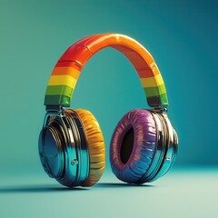 pride month concept. Colorful headphones with a vibrant rainbow design.