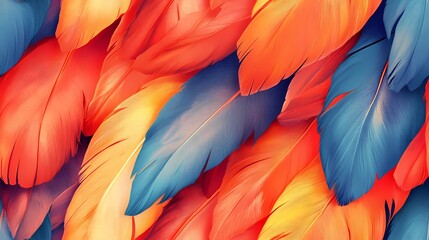 Parrot feather tile with multicolored details, suitable for exotic wallpaper, animal print products, and natural pattern compositions.