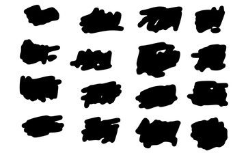 Set of hand-drawn dry brush strokes and grunge ink textures, including bold acrylic marks, abstract paint shapes, sketchy lines, and artistic splatter elements for fine art and digital design