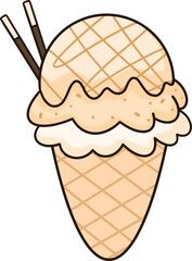 Vanilla ice cream, iced tea with caramel sauce and a Pocky stick in the cone.