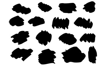 Set of hand-drawn dry brush strokes and grunge ink textures, including bold acrylic marks, abstract paint shapes, sketchy lines, and artistic splatter elements for fine art and digital design