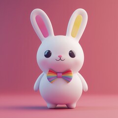 Obraz premium pride month concept. Cute cartoon bunny with a colorful bow tie on a pink background.