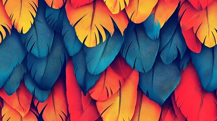 Parrot feather tile with multicolored details, suitable for exotic wallpaper, animal print products, and natural pattern compositions.