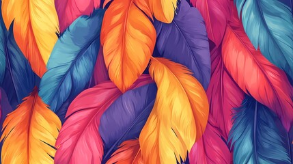 Parrot feather tile with multicolored details, suitable for exotic wallpaper, animal print products, and natural pattern compositions.